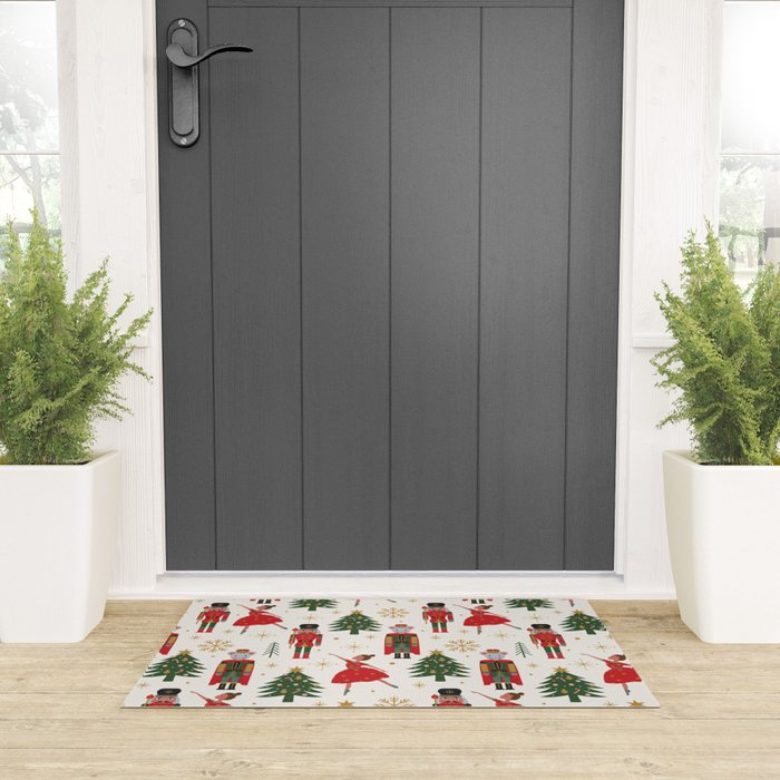 Retro Nutcracker and Ballerina Christmas Pattern Welcome Mat Gallery Image 3