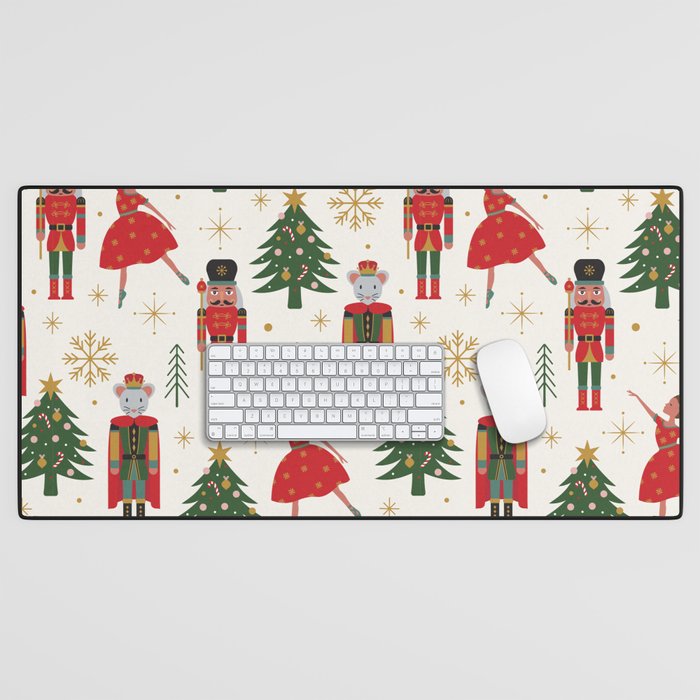 Retro Nutcracker and Ballerina Christmas Pattern Desk Mat Gallery Image 1