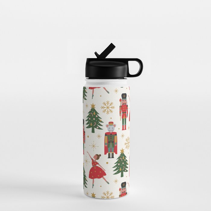 Retro Nutcracker and Ballerina Christmas Pattern Water Bottle Gallery Image 1