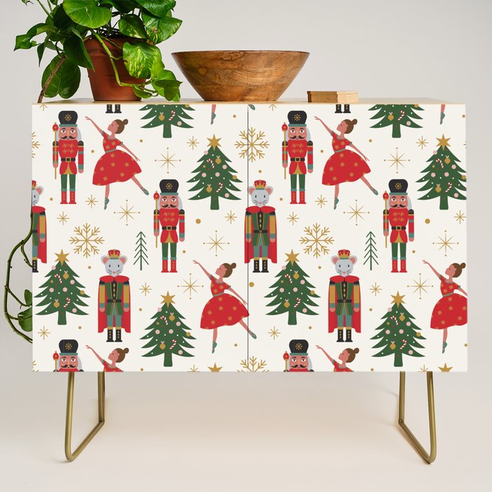 Retro Nutcracker and Ballerina Christmas Pattern Credenza Gallery Image 1