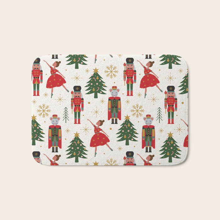 Retro Nutcracker and Ballerina Christmas Pattern Bath Mat Gallery Image 1