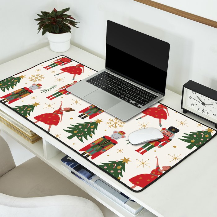 Retro Nutcracker and Ballerina Christmas Pattern Desk Mat Gallery Image 2