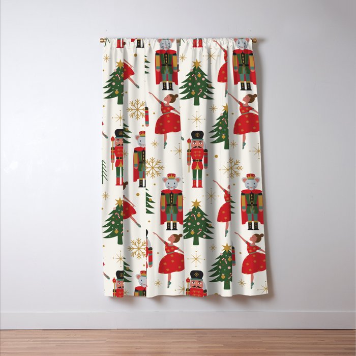 Retro Nutcracker and Ballerina Christmas Pattern Window Curtain Gallery Image 3