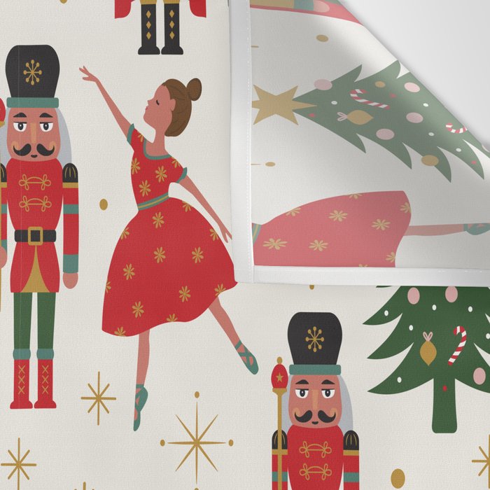 Retro Nutcracker and Ballerina Christmas Pattern Wall Tapestry Gallery Image 3