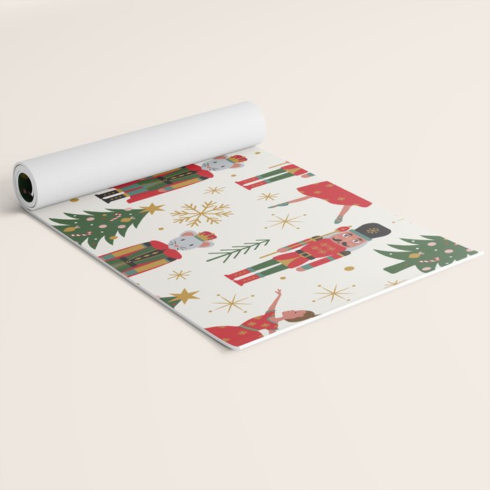 Retro Nutcracker and Ballerina Christmas Pattern Yoga Mat Gallery Image 2