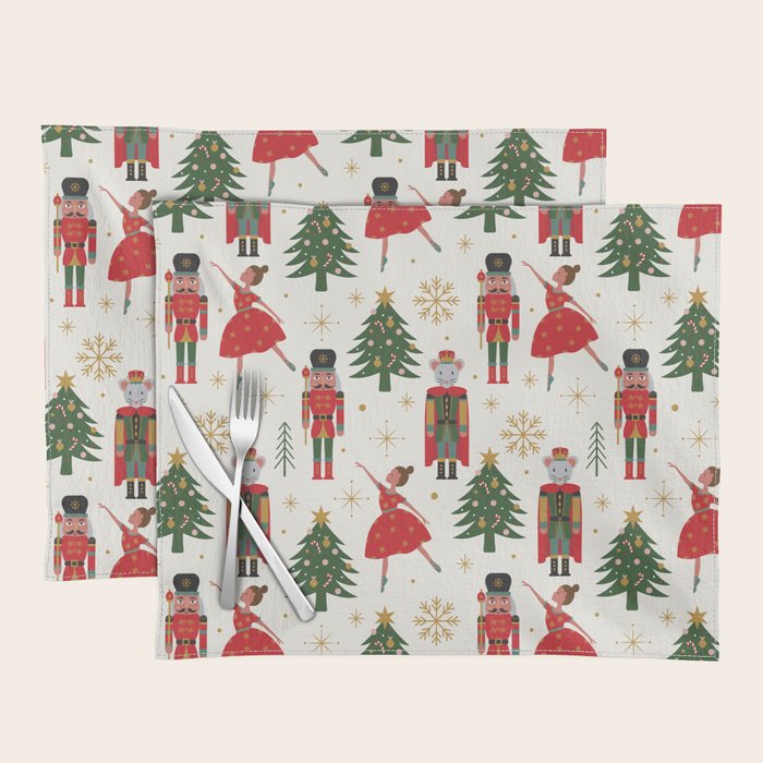 Retro Nutcracker and Ballerina Christmas Pattern Placemat Gallery Image 1