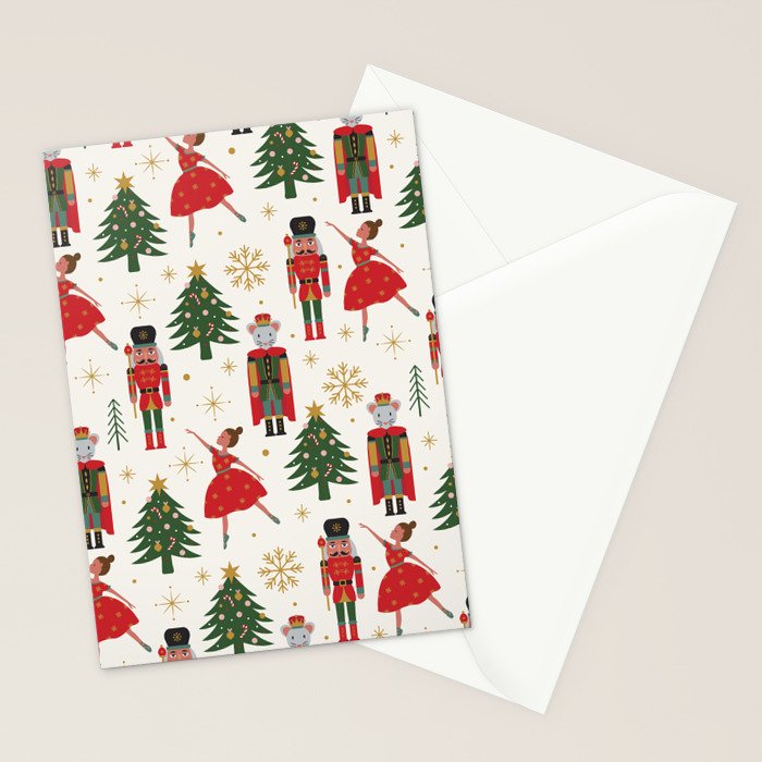 Retro Nutcracker and Ballerina Christmas Pattern Stationery Card Gallery Image 2