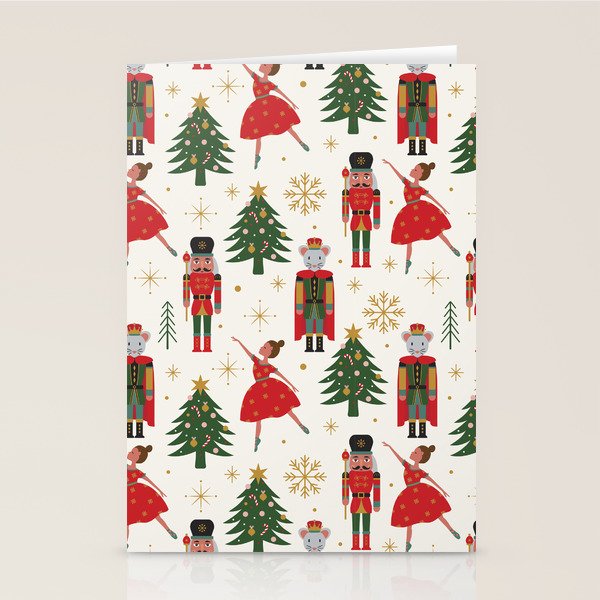 Retro Nutcracker and Ballerina Christmas Pattern Stationery Card Gallery Image 1