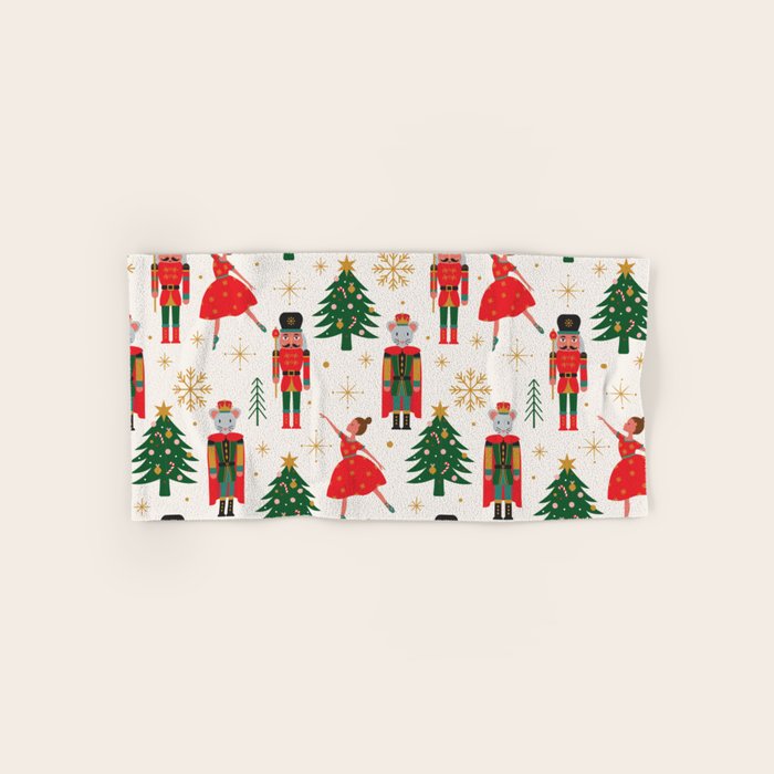 Retro Nutcracker and Ballerina Christmas Pattern Bath Towel Gallery Image 1