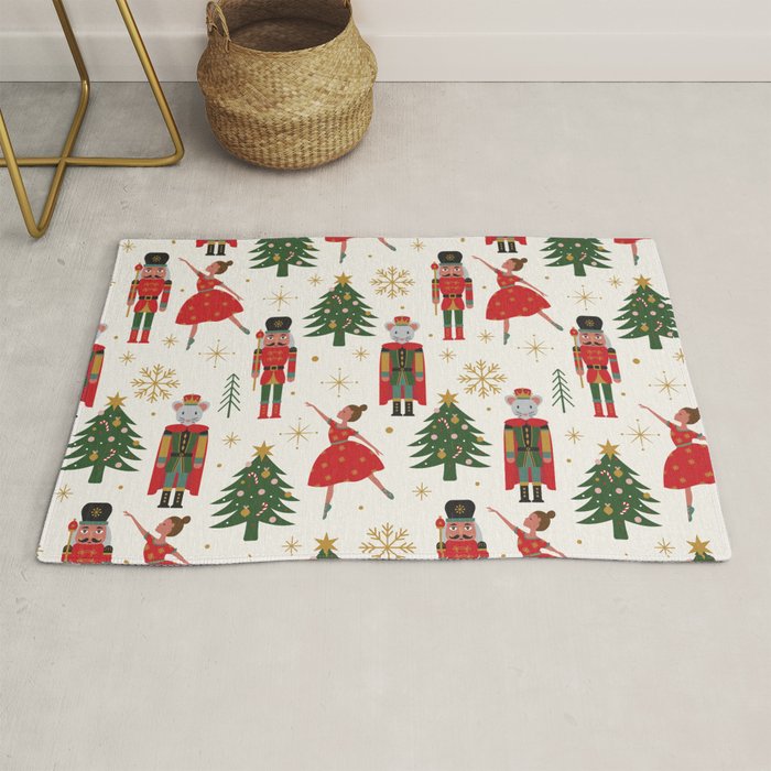 Retro Nutcracker and Ballerina Christmas Pattern Rug Gallery Image 1