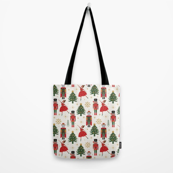 Retro Nutcracker and Ballerina Christmas Pattern Tote Bag Gallery Image 2