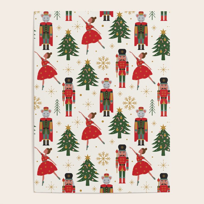 Retro Nutcracker and Ballerina Christmas Pattern Poster Gallery Image 4