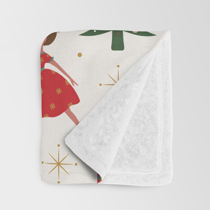 Retro Nutcracker and Ballerina Christmas Pattern Throw Blanket Gallery Image 3