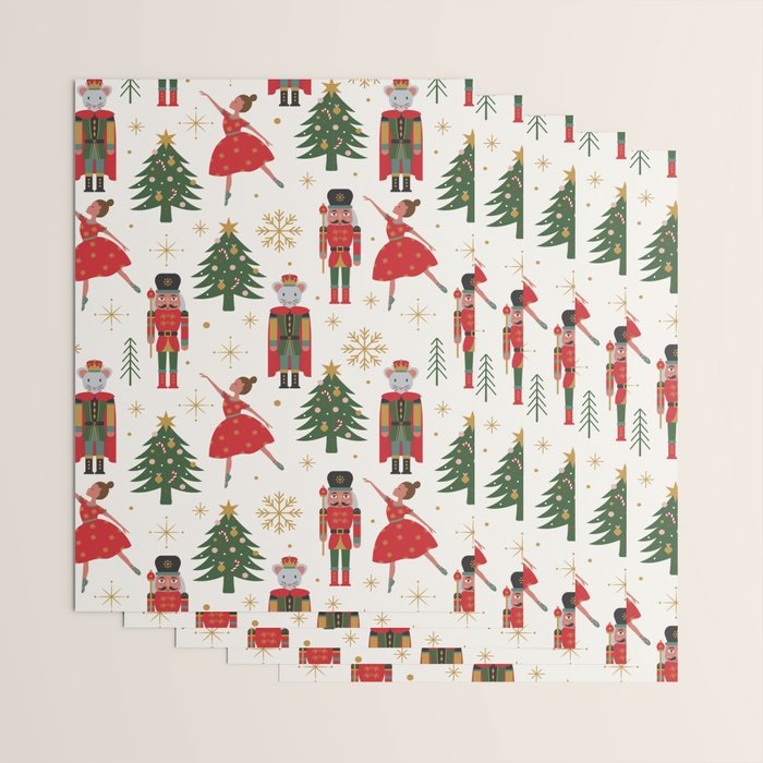 Retro Nutcracker and Ballerina Christmas Pattern Wrapping Paper Gallery Image 3