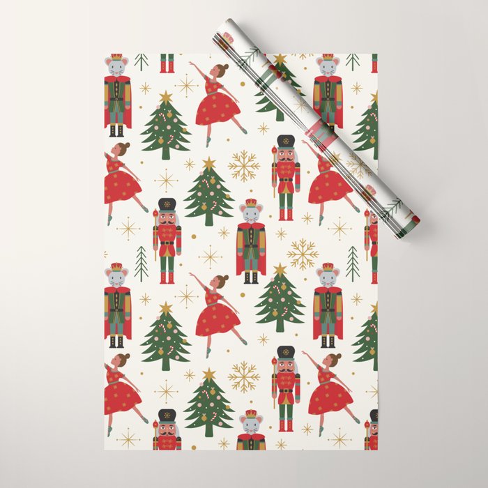 Retro Nutcracker and Ballerina Christmas Pattern Wrapping Paper Gallery Image 1