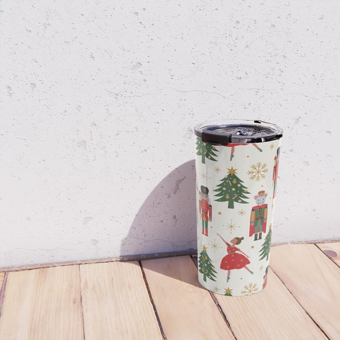 Retro Nutcracker and Ballerina Christmas Pattern Travel Mug Gallery Image 4