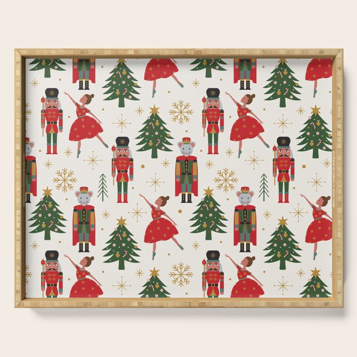 Retro Nutcracker and Ballerina Christmas Pattern Serving Tray Gallery Image 1