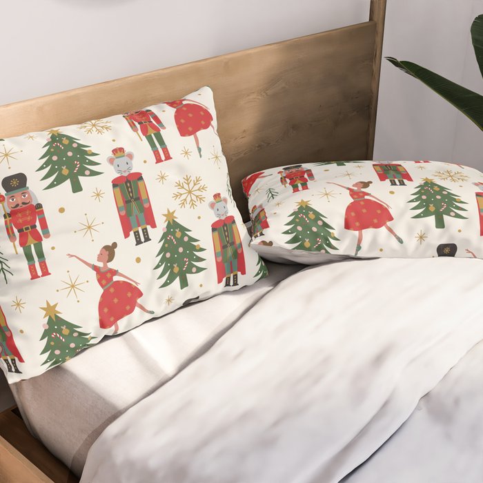 Retro Nutcracker and Ballerina Christmas Pattern Pillow Sham Gallery Image 2