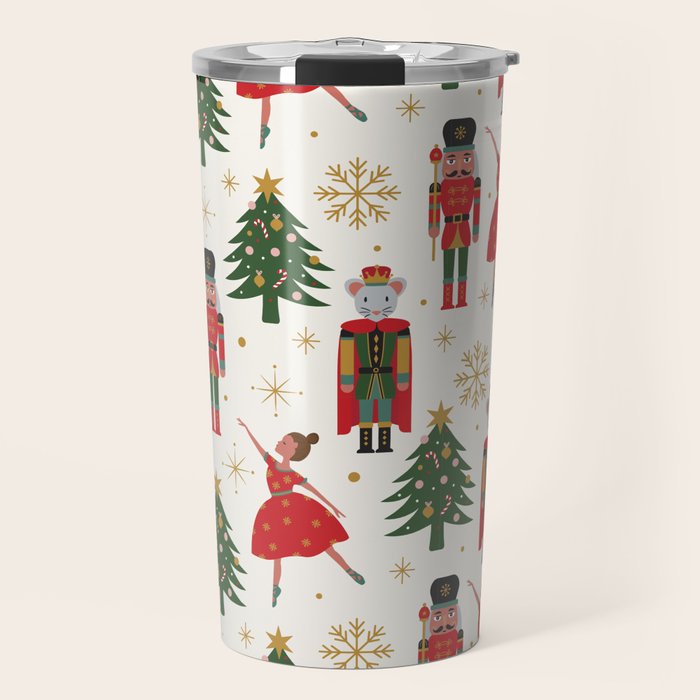 Retro Nutcracker and Ballerina Christmas Pattern Travel Mug Gallery Image 1