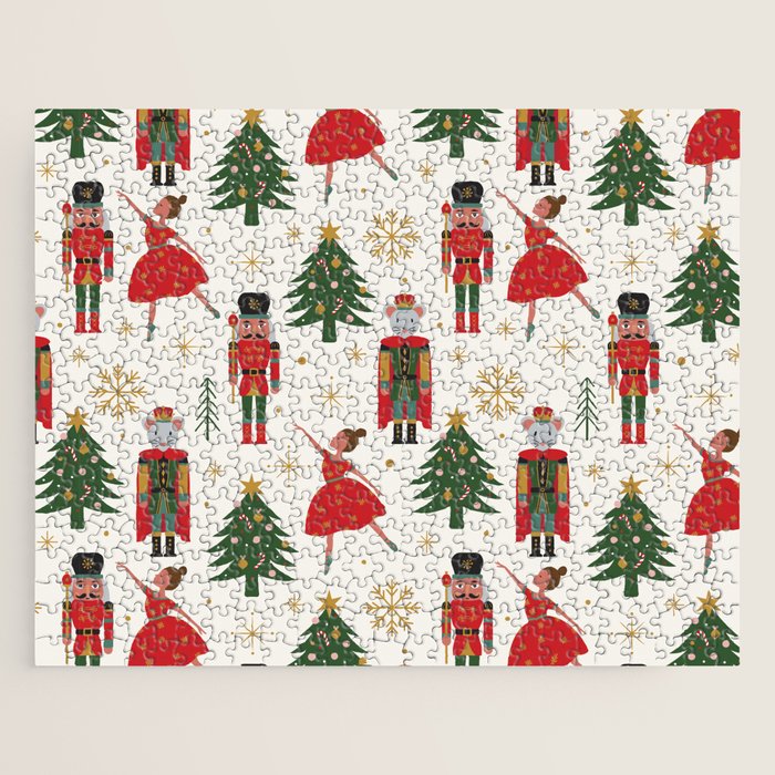 Retro Nutcracker and Ballerina Christmas Pattern Jigsaw Puzzle Gallery Image 1