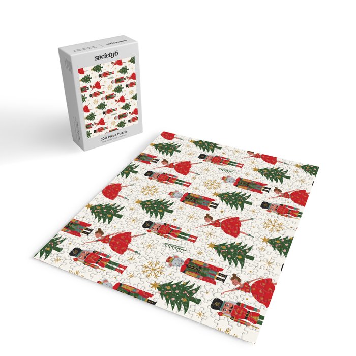 Retro Nutcracker and Ballerina Christmas Pattern Jigsaw Puzzle Gallery Image 2