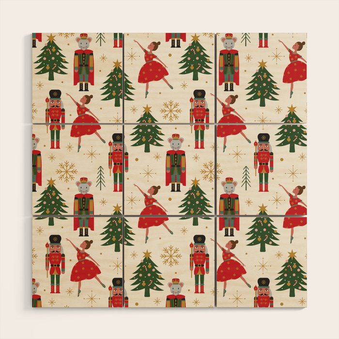 Retro Nutcracker and Ballerina Christmas Pattern Wood Wall Art Gallery Image 1