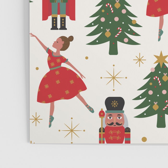 Retro Nutcracker and Ballerina Christmas Pattern Poster Gallery Image 3