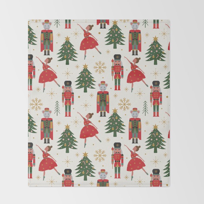 Retro Nutcracker and Ballerina Christmas Pattern Throw Blanket Gallery Image 2