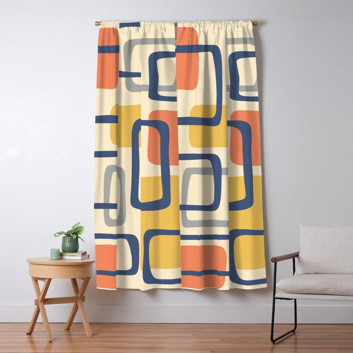Mid Century Modern Abstract Squares Pattern 456 Window Curtain Gallery Image 5
