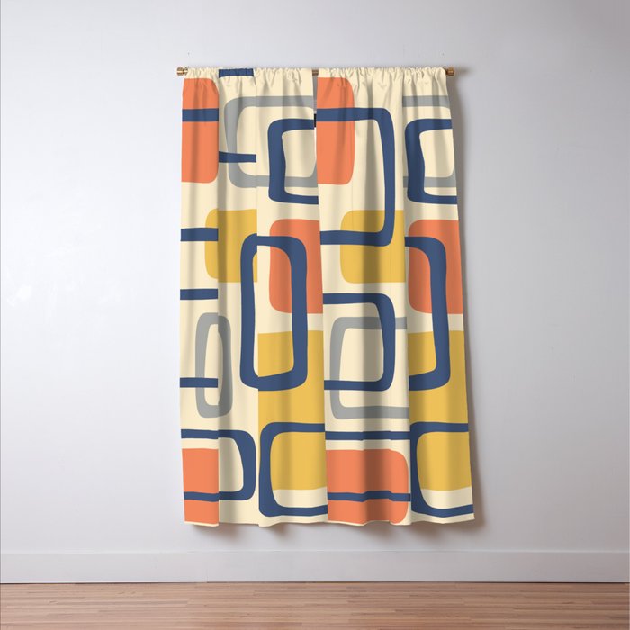Mid Century Modern Abstract Squares Pattern 456 Window Curtain Gallery Image 3