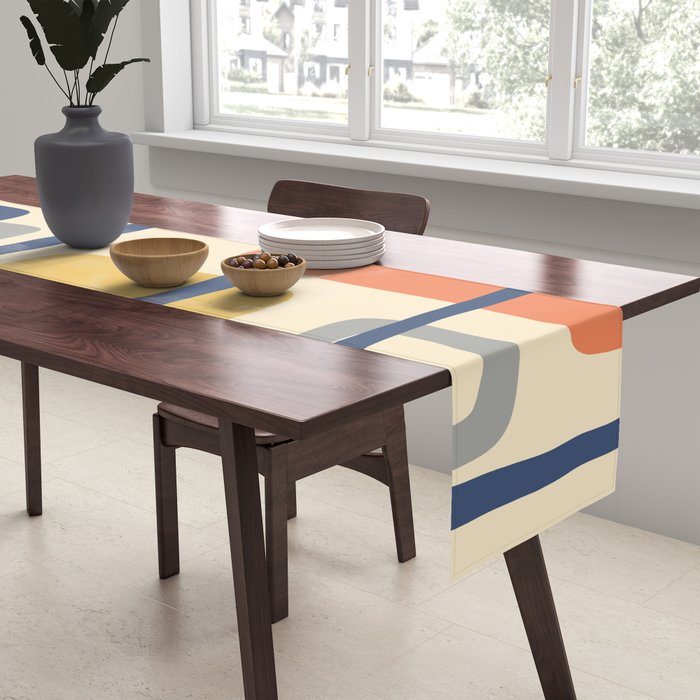 Mid Century Modern Abstract Squares Pattern 456 Table Runner Gallery Image 2