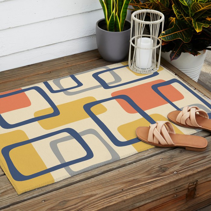 Mid Century Modern Abstract Squares Pattern 456 Outdoor Rug Gallery Image 2