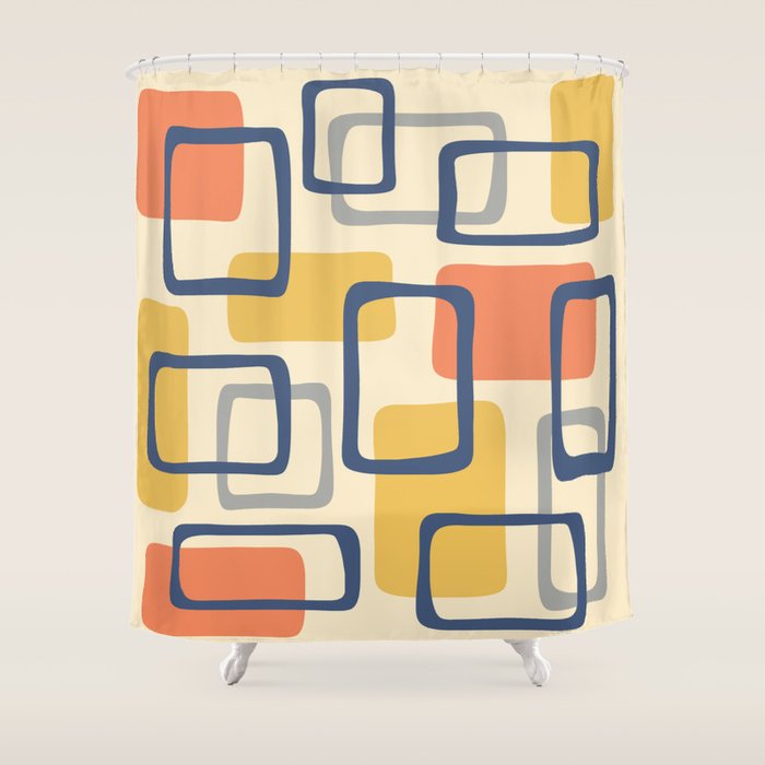 Mid Century Modern Abstract Squares Pattern 456 Shower Curtain Gallery Image 1