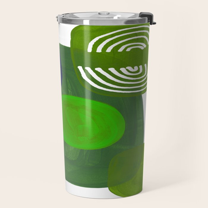 Modern Mid Century Fun Colorful Abstract Minimalist Painting Shapes & Patterns Swamp Monster Greens Travel Mug Gallery Image 2