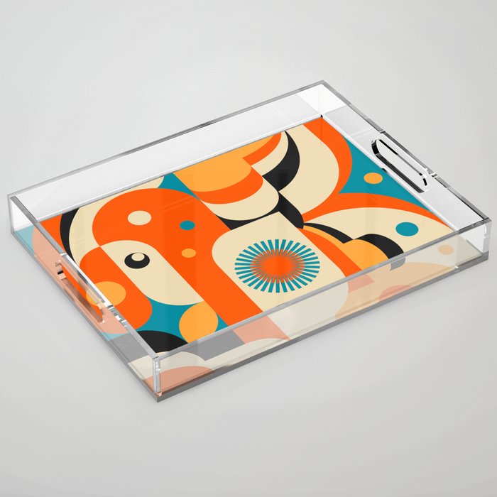 Retro Geometric Abstract Girl and Landscape Illustration Acrylic Tray Gallery Image 1