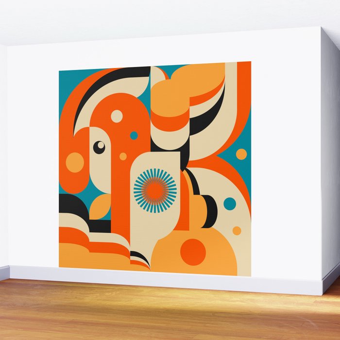 Retro Geometric Abstract Girl and Landscape Illustration Wall Mural Gallery Image 2