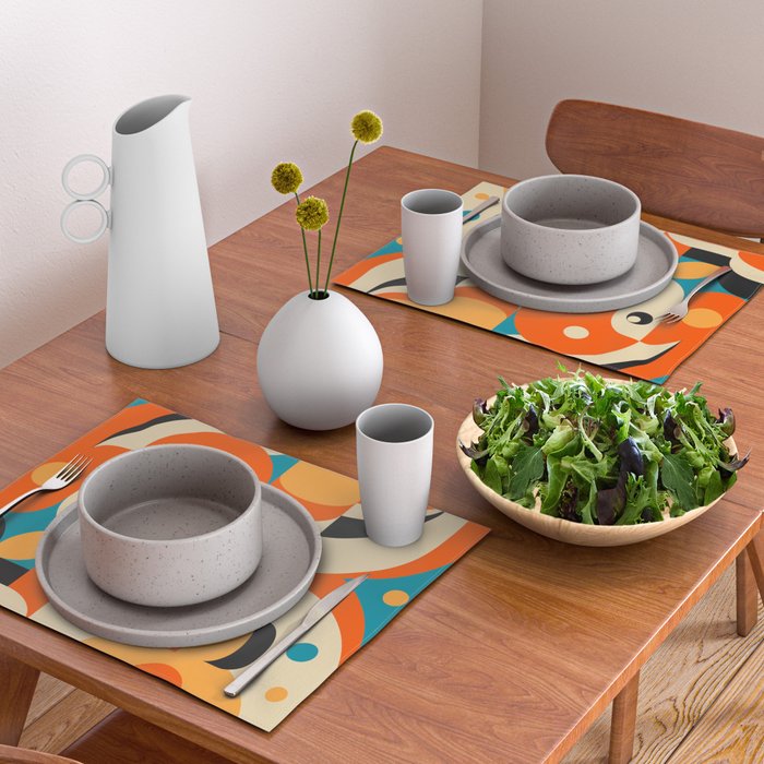 Retro Geometric Abstract Girl and Landscape Illustration Placemat Gallery Image 2