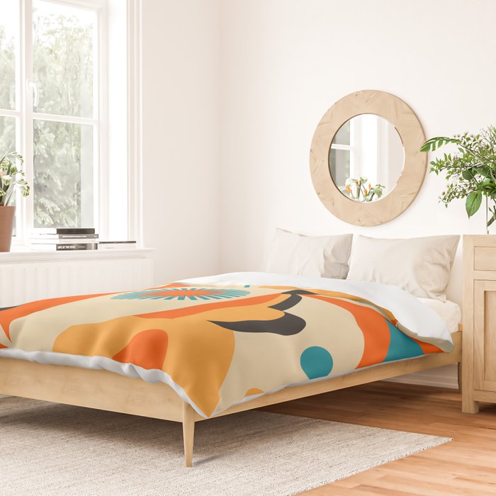 Retro Geometric Abstract Girl and Landscape Illustration Duvet Cover Gallery Image 2