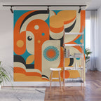 Retro Geometric Abstract Girl and Landscape Illustration Wall Mural Gallery Image 1