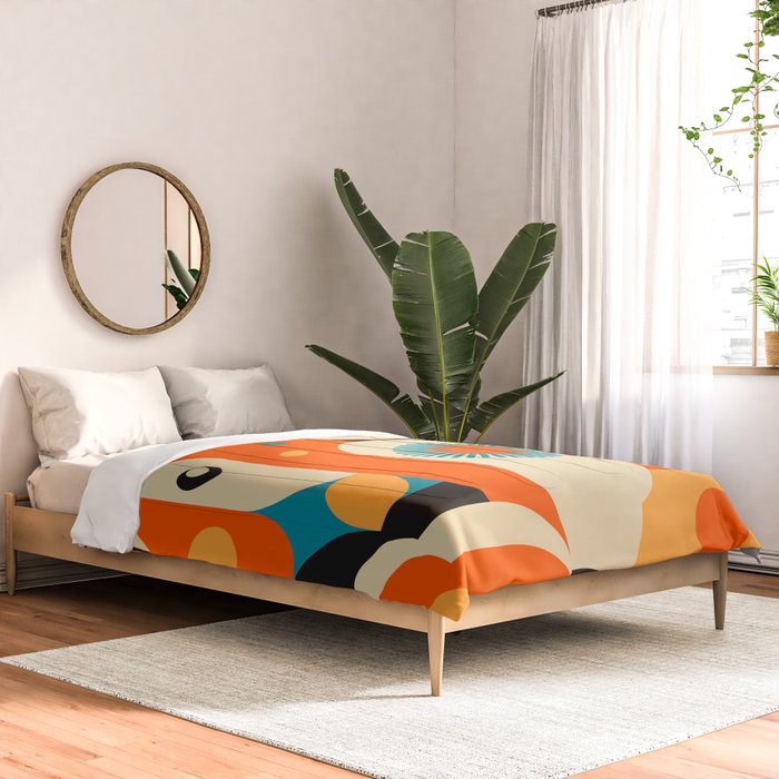 Retro Geometric Abstract Girl and Landscape Illustration Comforter Gallery Image 2