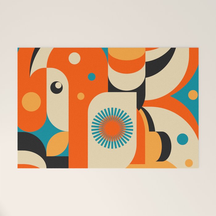 Retro Geometric Abstract Girl and Landscape Illustration Welcome Mat Gallery Image 1