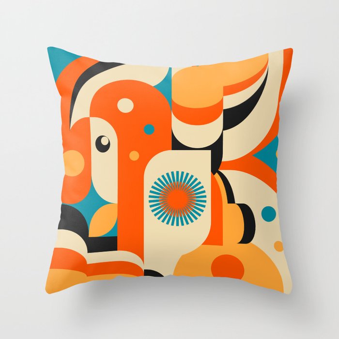 Retro Geometric Abstract Girl and Landscape Illustration Throw Pillow Gallery Image 6