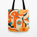 Retro Geometric Abstract Girl and Landscape Illustration Tote Bag Gallery Image 1