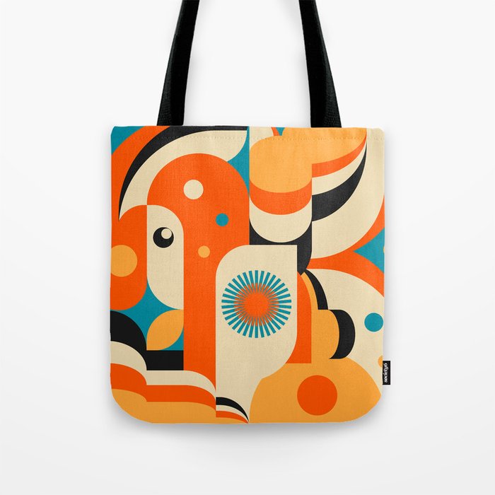 Retro Geometric Abstract Girl and Landscape Illustration Tote Bag Gallery Image 1