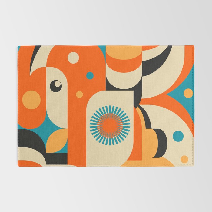 Retro Geometric Abstract Girl and Landscape Illustration Rug Gallery Image 2