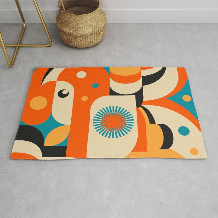 Retro Geometric Abstract Girl and Landscape Illustration Rug Gallery Image 1