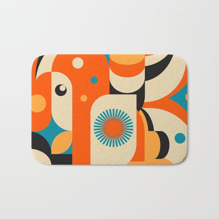 Retro Geometric Abstract Girl and Landscape Illustration Bath Mat Gallery Image 1