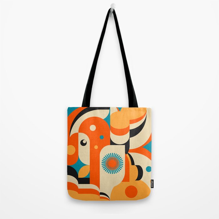 Retro Geometric Abstract Girl and Landscape Illustration Tote Bag Gallery Image 2