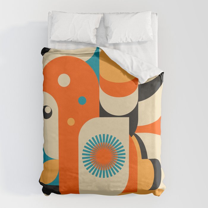 Retro Geometric Abstract Girl and Landscape Illustration Duvet Cover Gallery Image 6