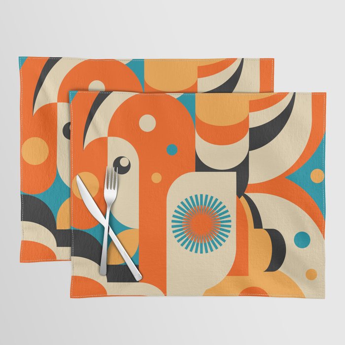 Retro Geometric Abstract Girl and Landscape Illustration Placemat Gallery Image 1